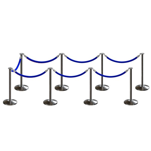 Montour Line Stanchion Post and Rope Kit Sat.Steel, 8 Flat Top 7 Blue Rope C-Kit-8-SS-FL-7-PVR-BL-PS